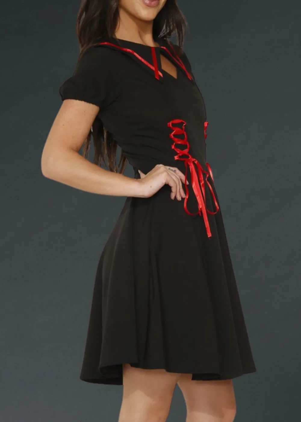 Gothic Collar Dress with Red Corset Lacing sold by Pretty Attitude product image thumbnail 2