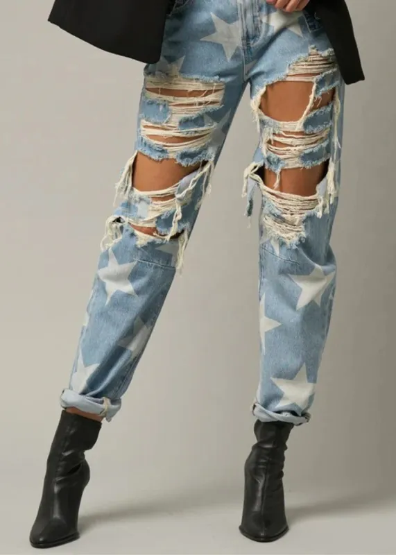 The Passenger Star Print Ripped Jeans sold by Pretty Attitude