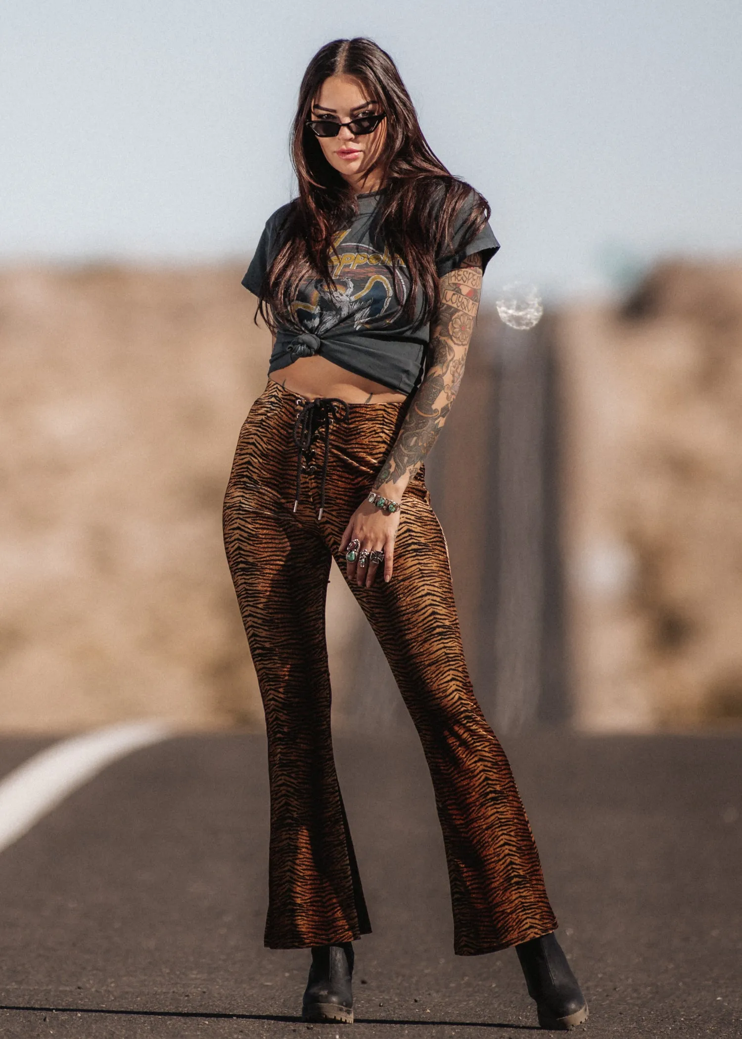 Eye of the Tiger Animal Print Velvet Flare Pants Bell Bottoms sold by Pretty Attitude product image thumbnail 2