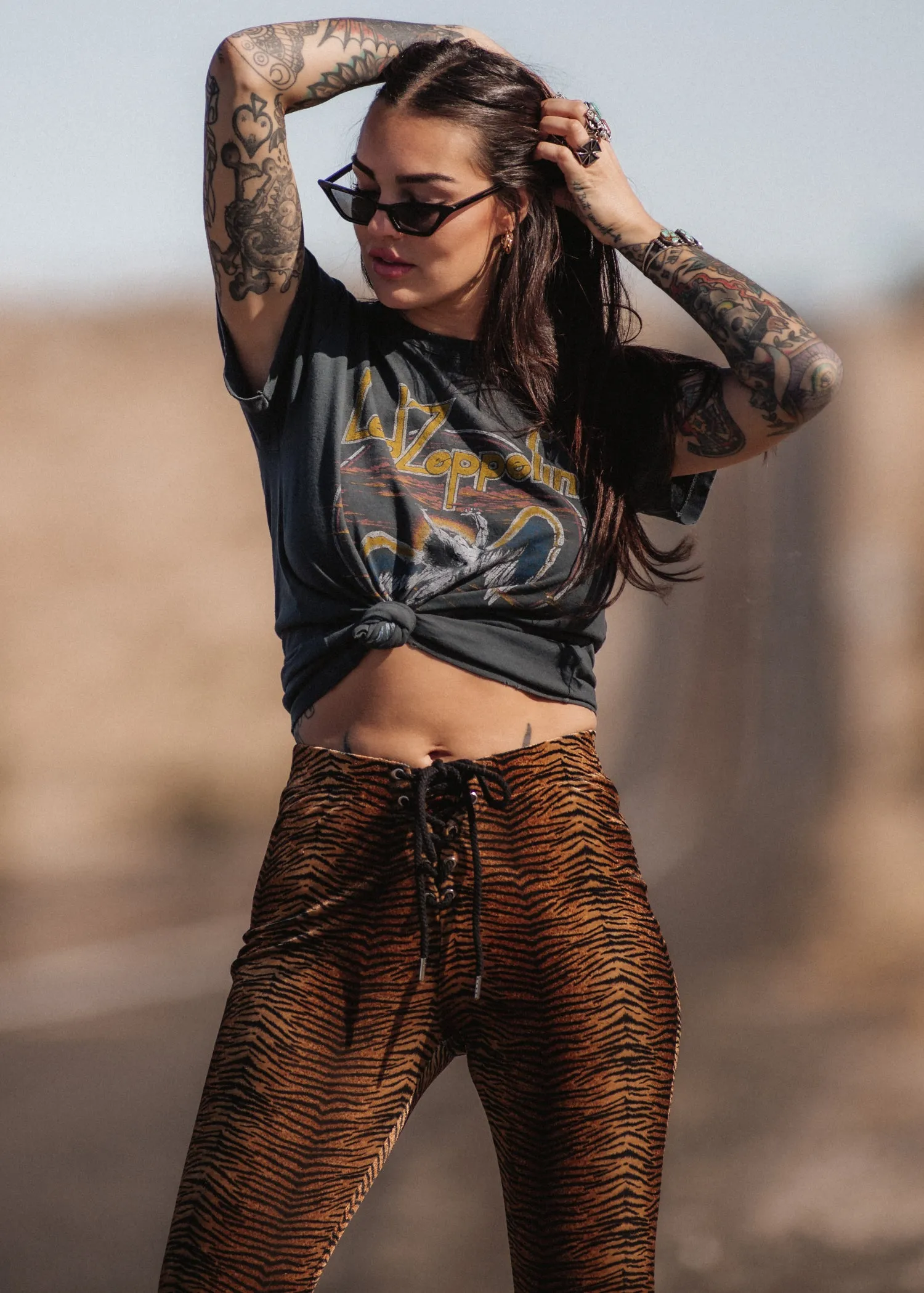 Eye of the Tiger Animal Print Velvet Flare Pants Bell Bottoms sold by Pretty Attitude product image thumbnail 3