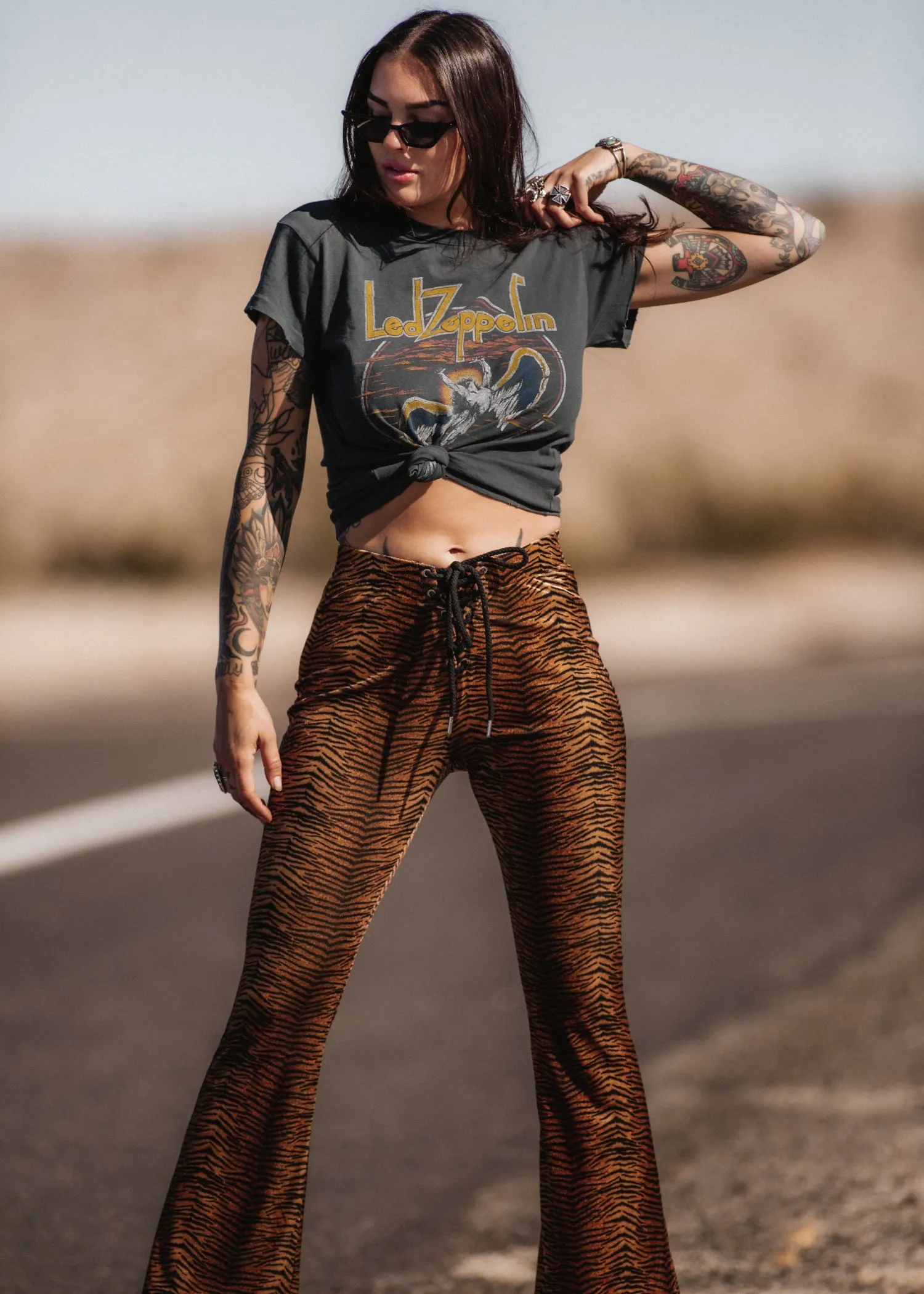 Eye of the Tiger Animal Print Velvet Flare Pants Bell Bottoms sold by Pretty Attitude product image thumbnail 5