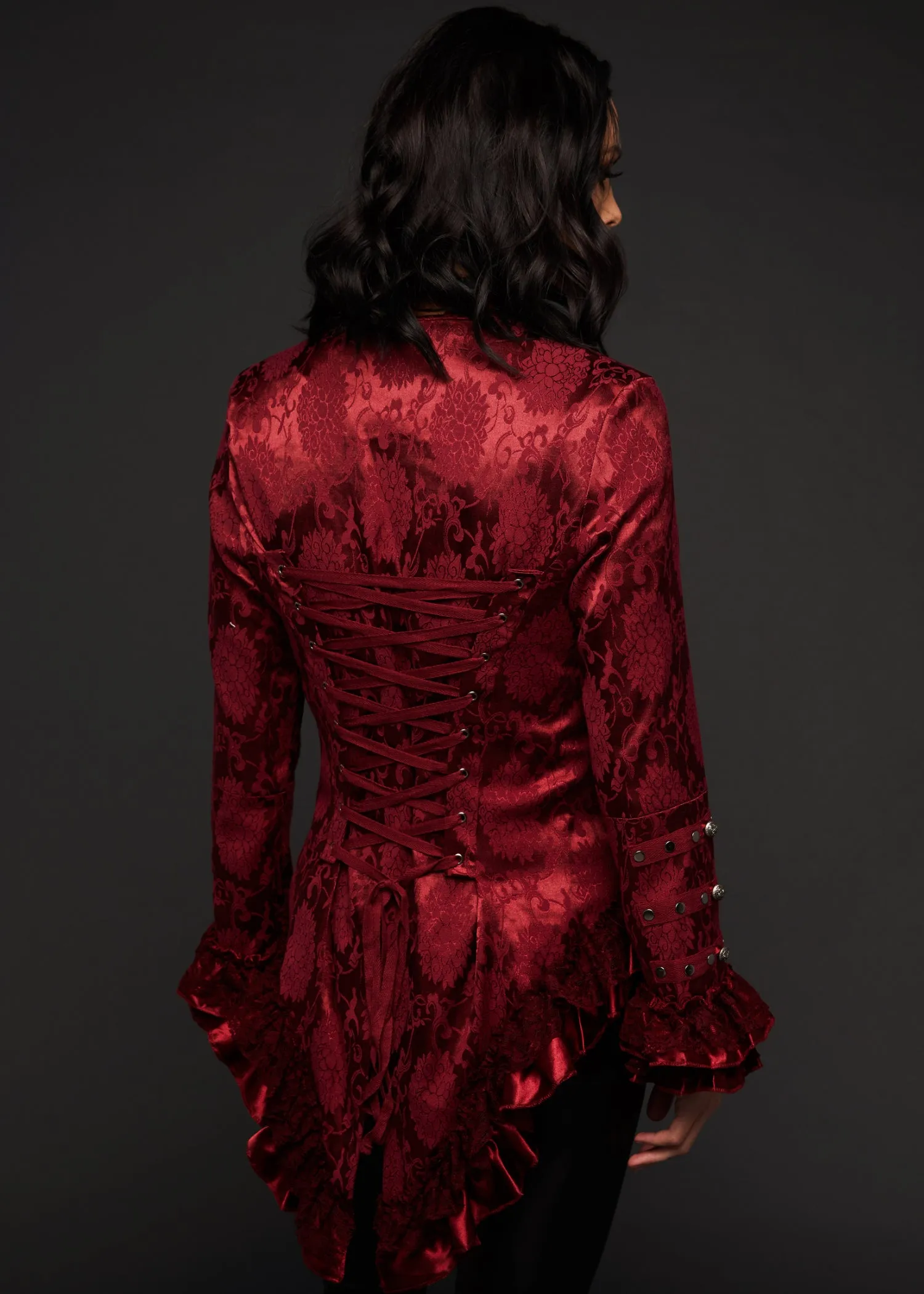 Burgundy Red Tail Jacket Gothic Steampunk Coat sold by Pretty Attitude product image thumbnail 3