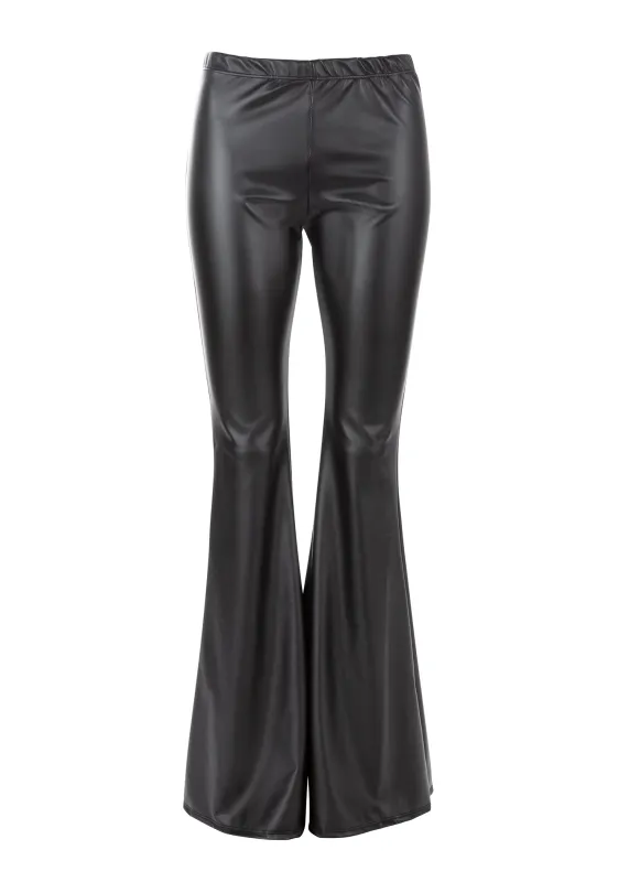 Black Faux Leather Bell Bottoms Flare Pants made by Pretty Attitude