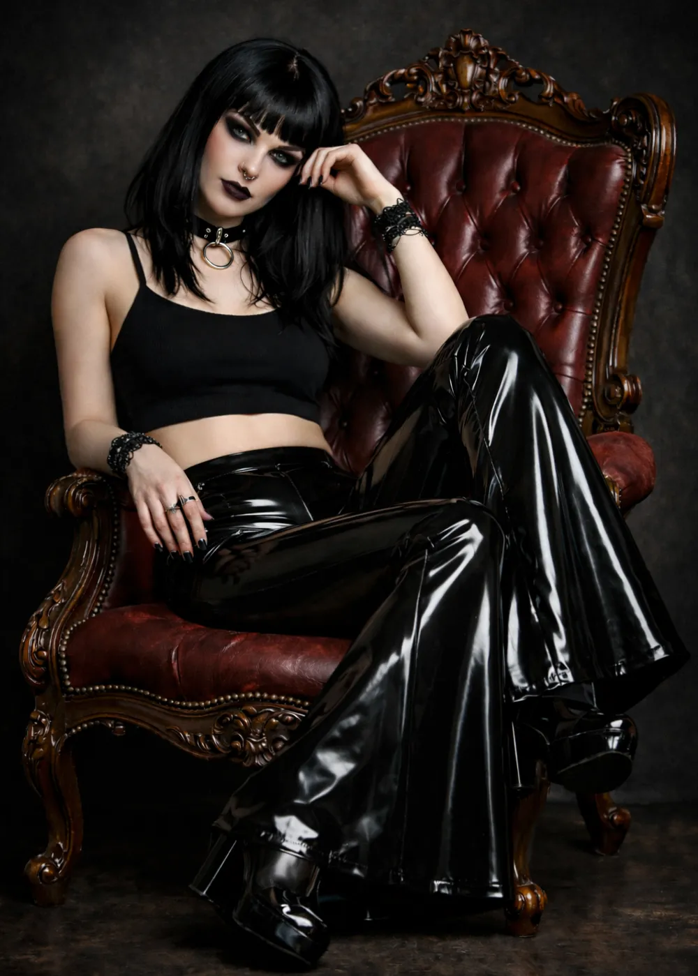 Black Latex Bell Bottom Flare Pants sold by Pretty Attitude