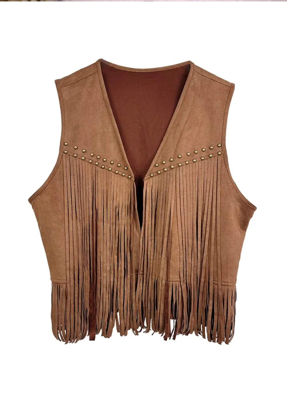 Brown Faux Suede Western Fringe Vest sold by Pretty Attitude product image thumbnail 3
