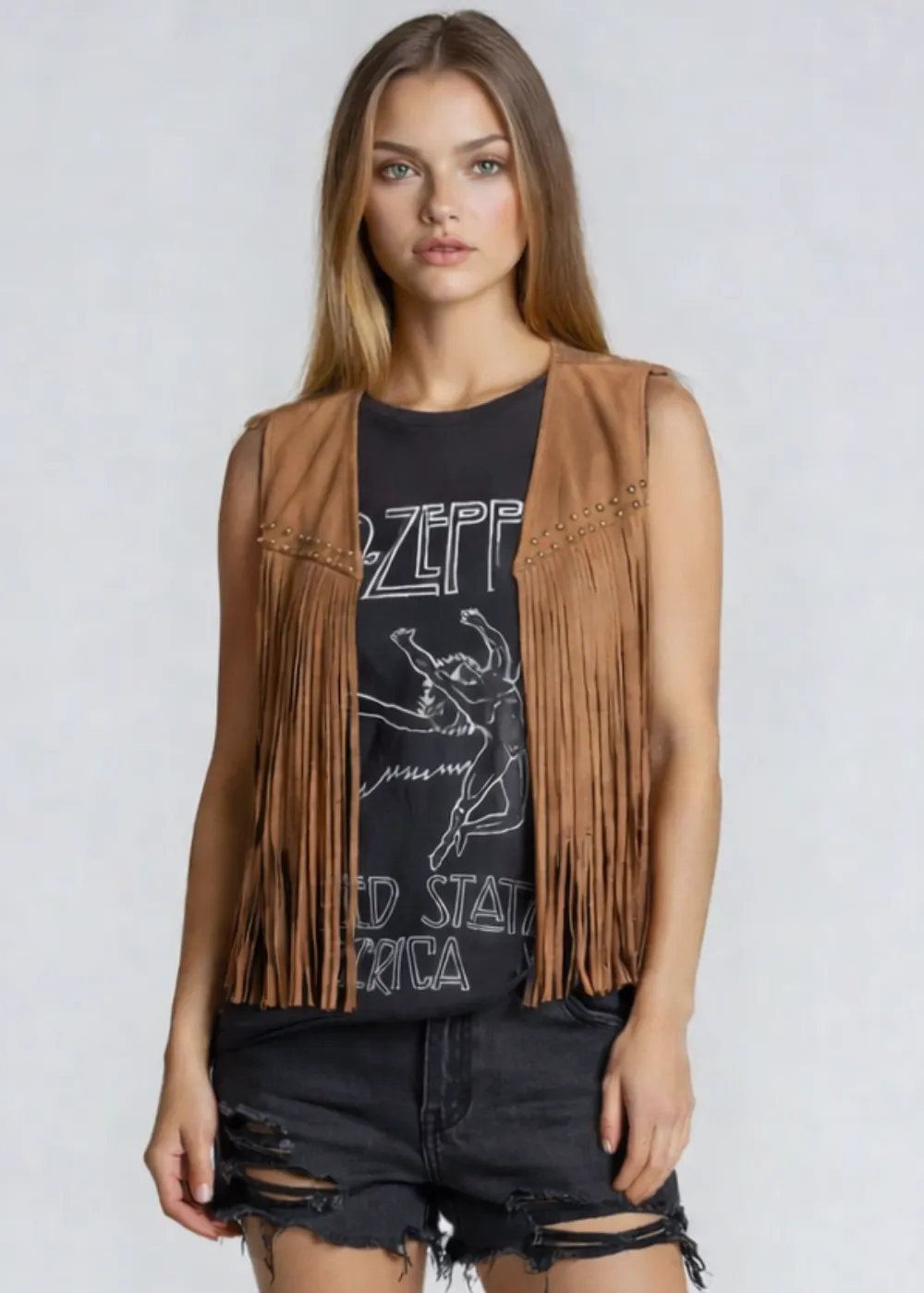 Brown Faux Suede Western Fringe Vest sold by Pretty Attitude