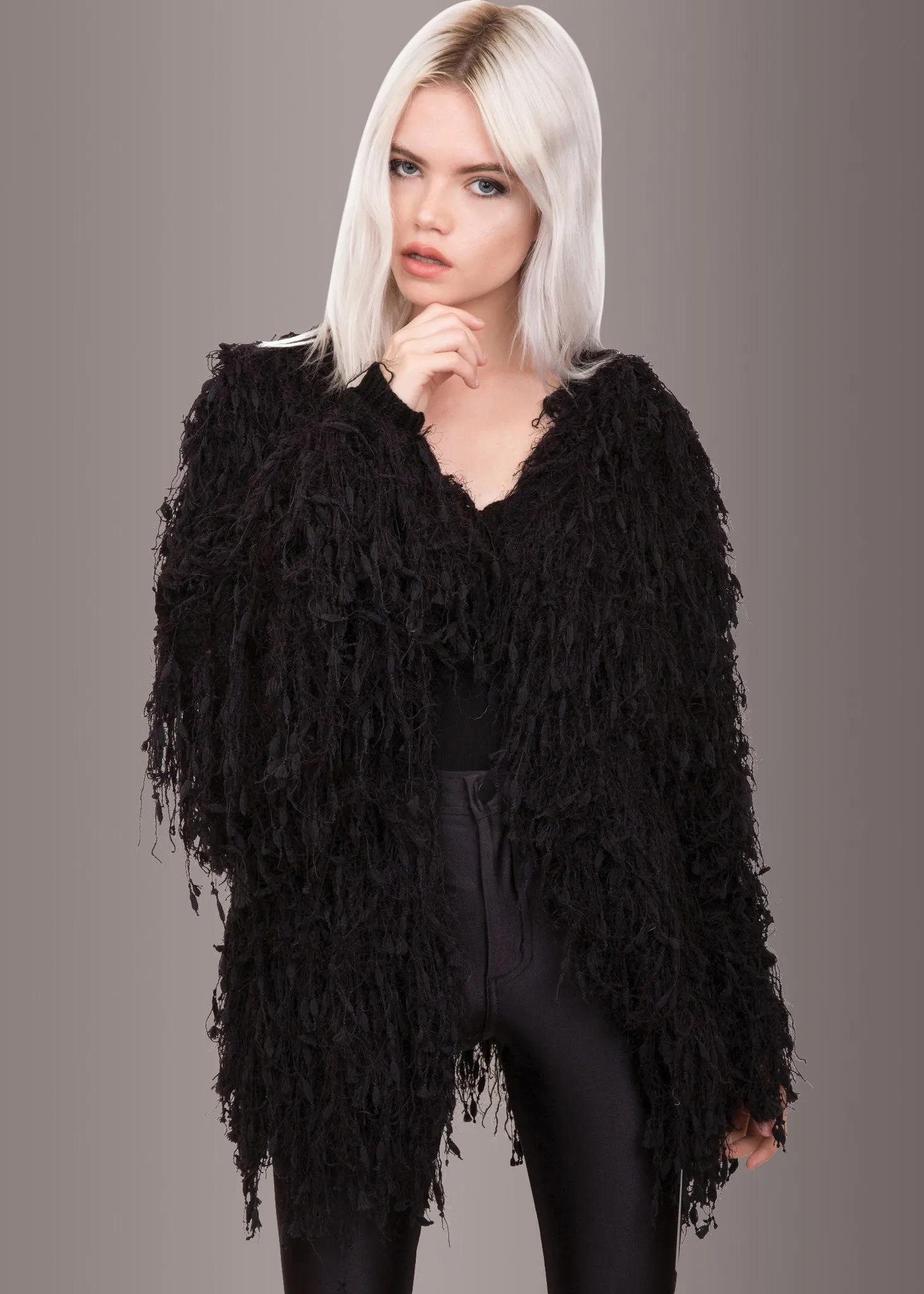Fab Fringe Black Shaggy Open Jacket sold by Pretty Attitude product image thumbnail 2