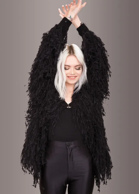 Fab Fringe Black Shaggy Open Jacket made by Pretty Attitude