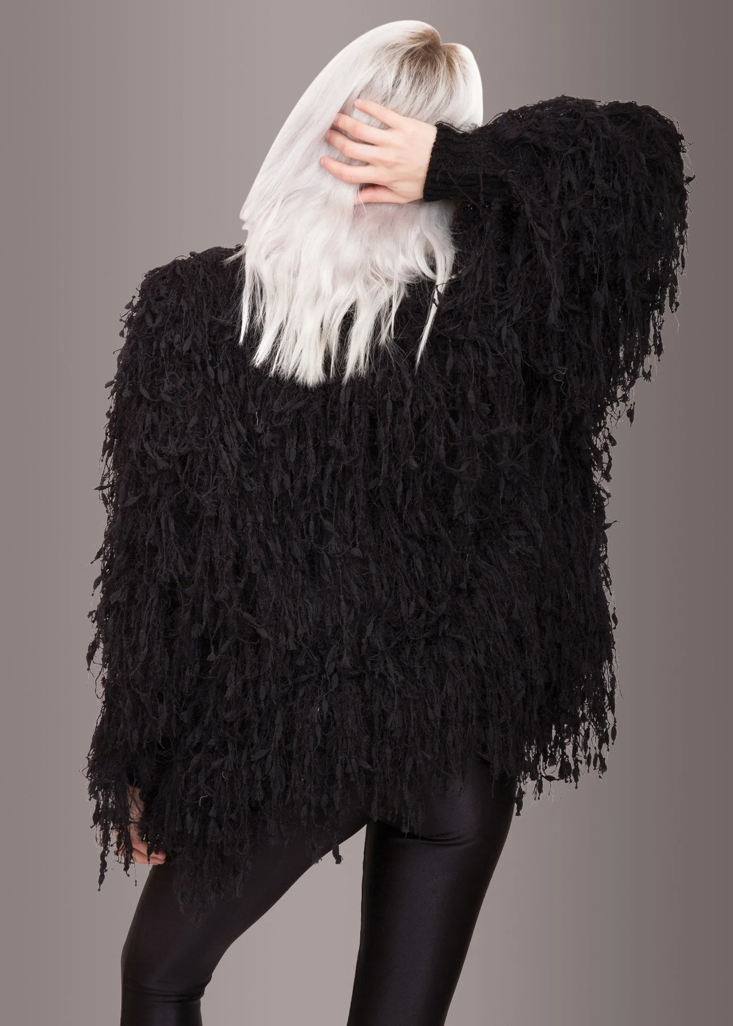Fab Fringe Black Shaggy Open Jacket sold by Pretty Attitude product image thumbnail 3