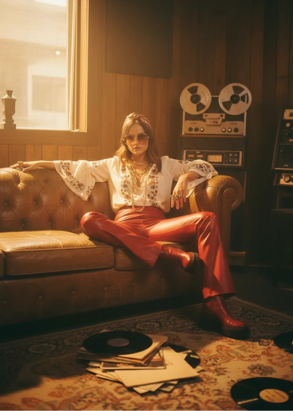 Red Faux Leather Bell Bottoms | High Rise Flare Pants sold by Pretty Attitude product image thumbnail 2