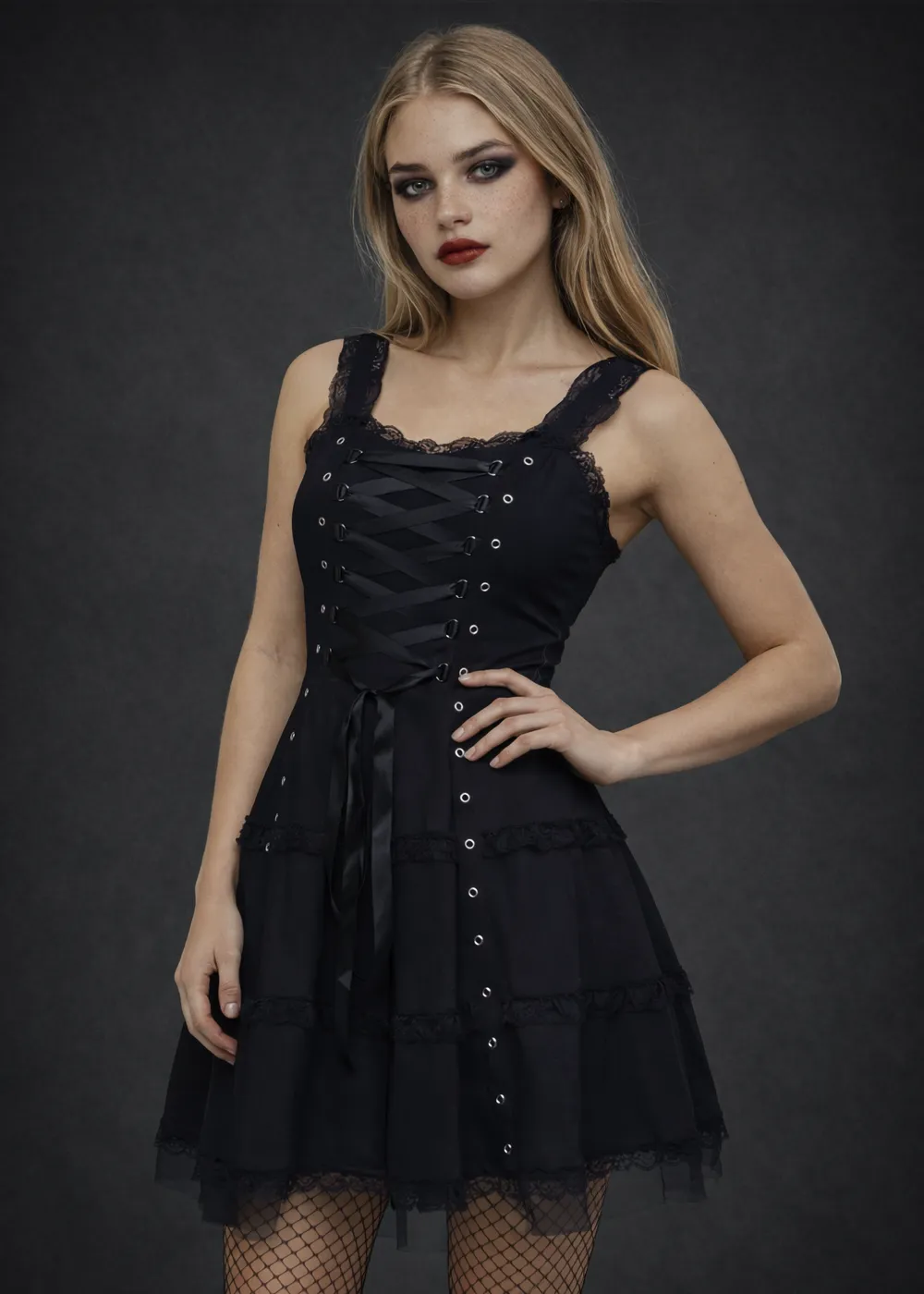 Gothic Corset Dress - Black Lace Mini Dress sold by Pretty Attitude product image thumbnail 2