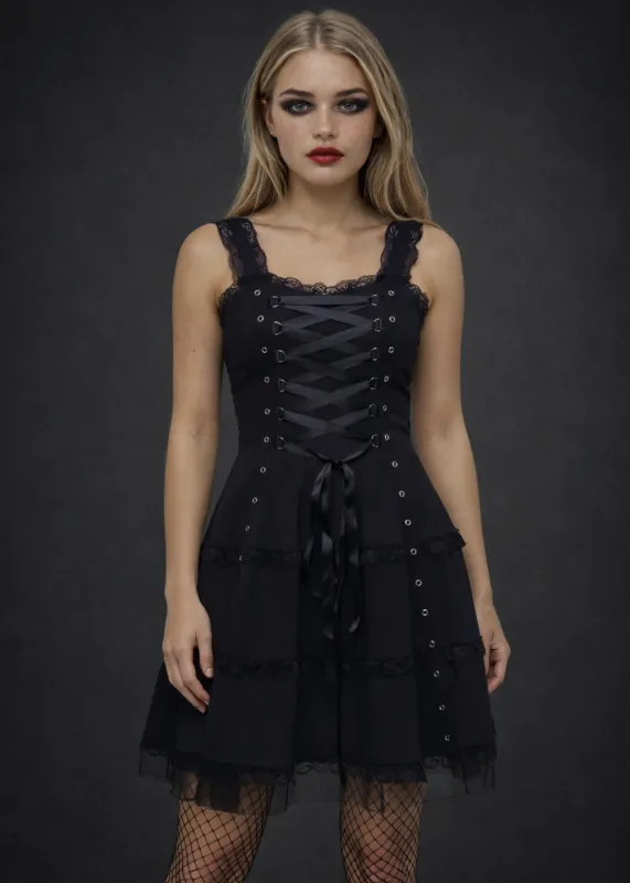 Gothic Corset Dress - Black Lace Mini Dress made by Pretty Attitude