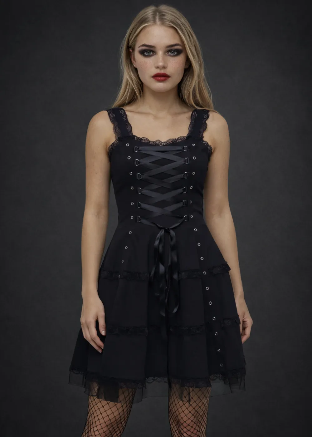 Gothic Corset Dress - Black Lace Mini Dress sold by Pretty Attitude