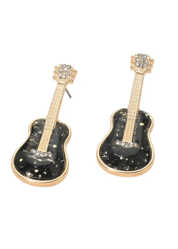 Black Glittered Guitar Earrings – Rock 'N' Roll Statement Jewelry made by Pretty Attitude