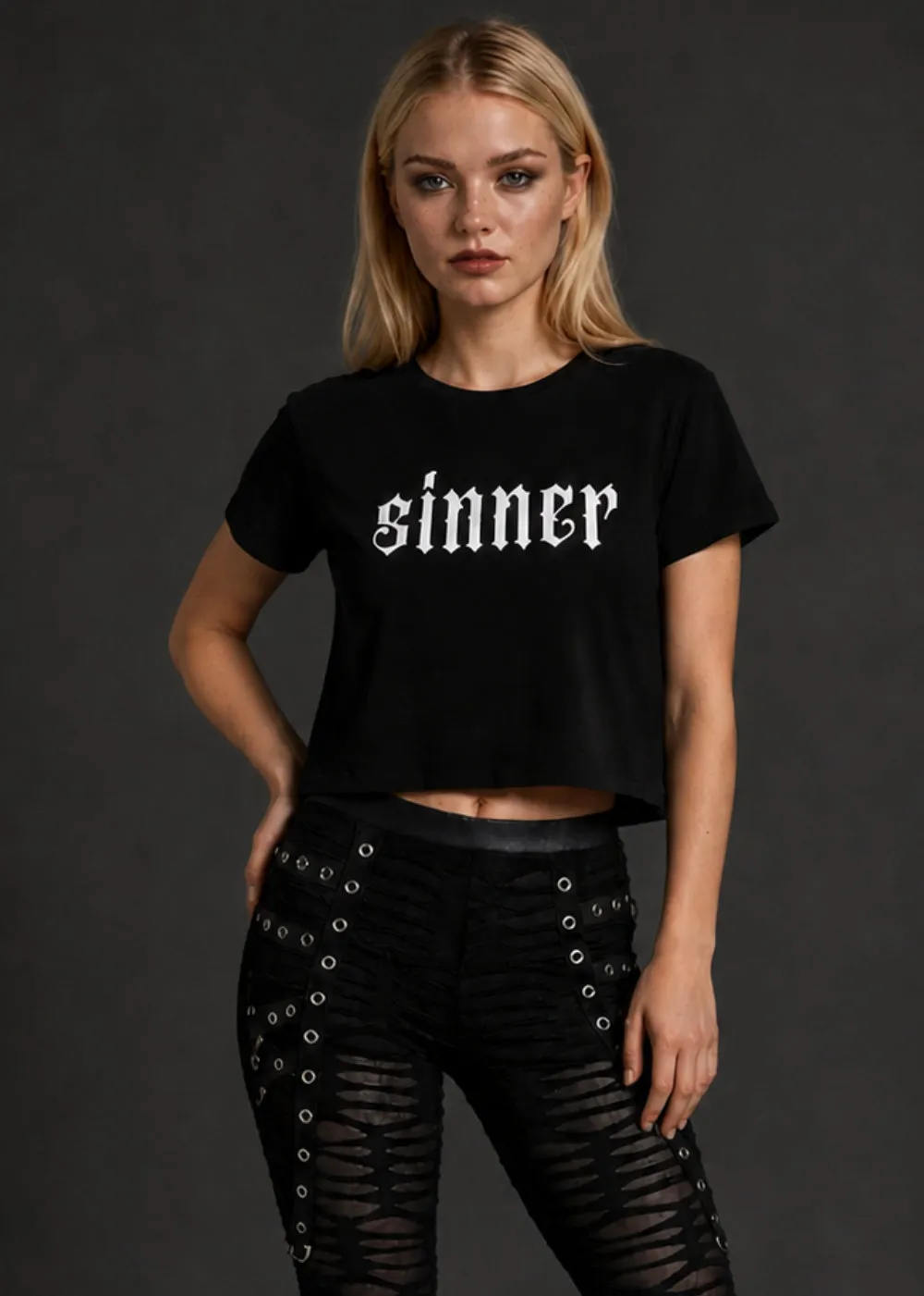 Sinner Gothic Crop Top Shirt sold by Pretty Attitude product image thumbnail 2
