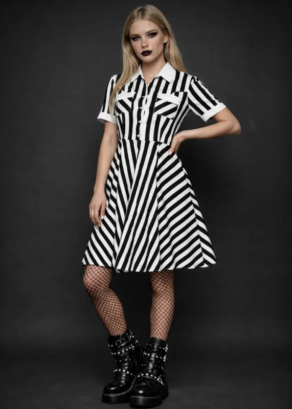 Black & White Striped Gothic Shirt Dress made by Pretty Attitude