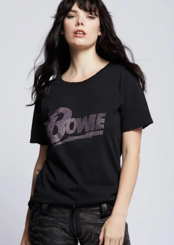 Bowie Crystal Boyfriend Tee | David Bowie Pink Crystal Oversized T-Shirt made by Recycled Karma