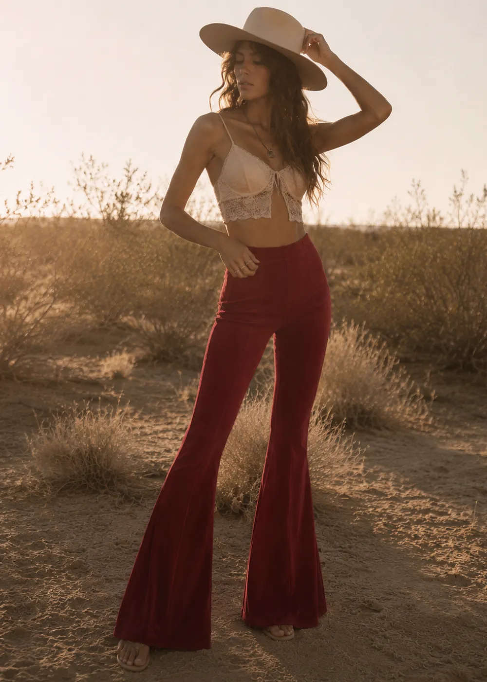 Burgundy Bell Bottom Pants sold by Pretty Attitude product image thumbnail 4