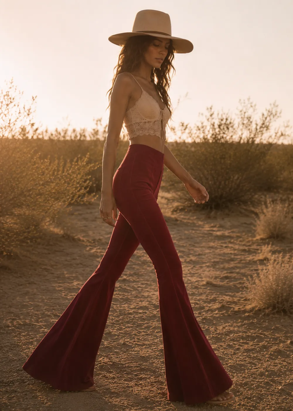 Burgundy Bell Bottom Pants sold by Pretty Attitude product image thumbnail 5