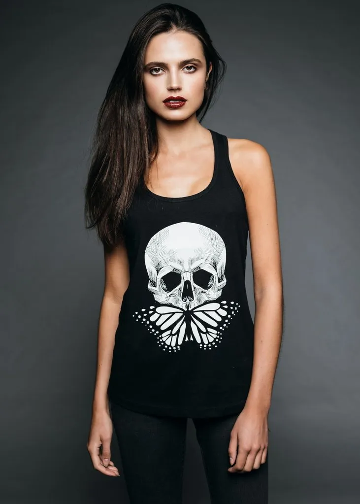 Black Butterfly Skull Racerback Tank Top sold by Pretty Attitude product image thumbnail 2
