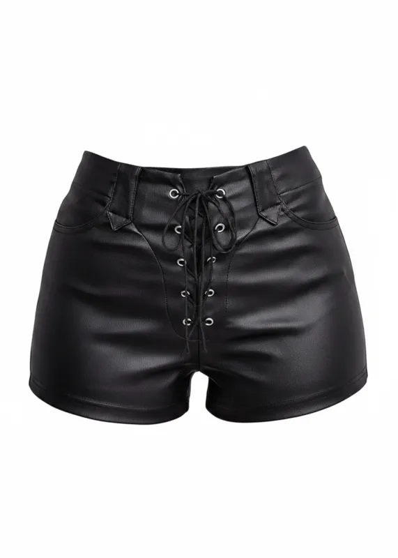 Black Faux Leather Lace-Up Shorts made by Pretty Attitude