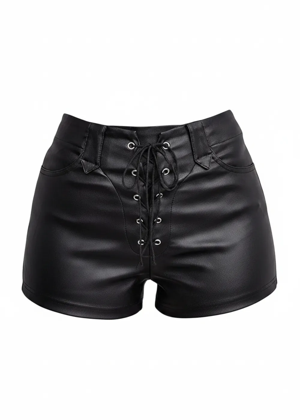 Black Faux Leather Lace-Up Shorts sold by Pretty Attitude