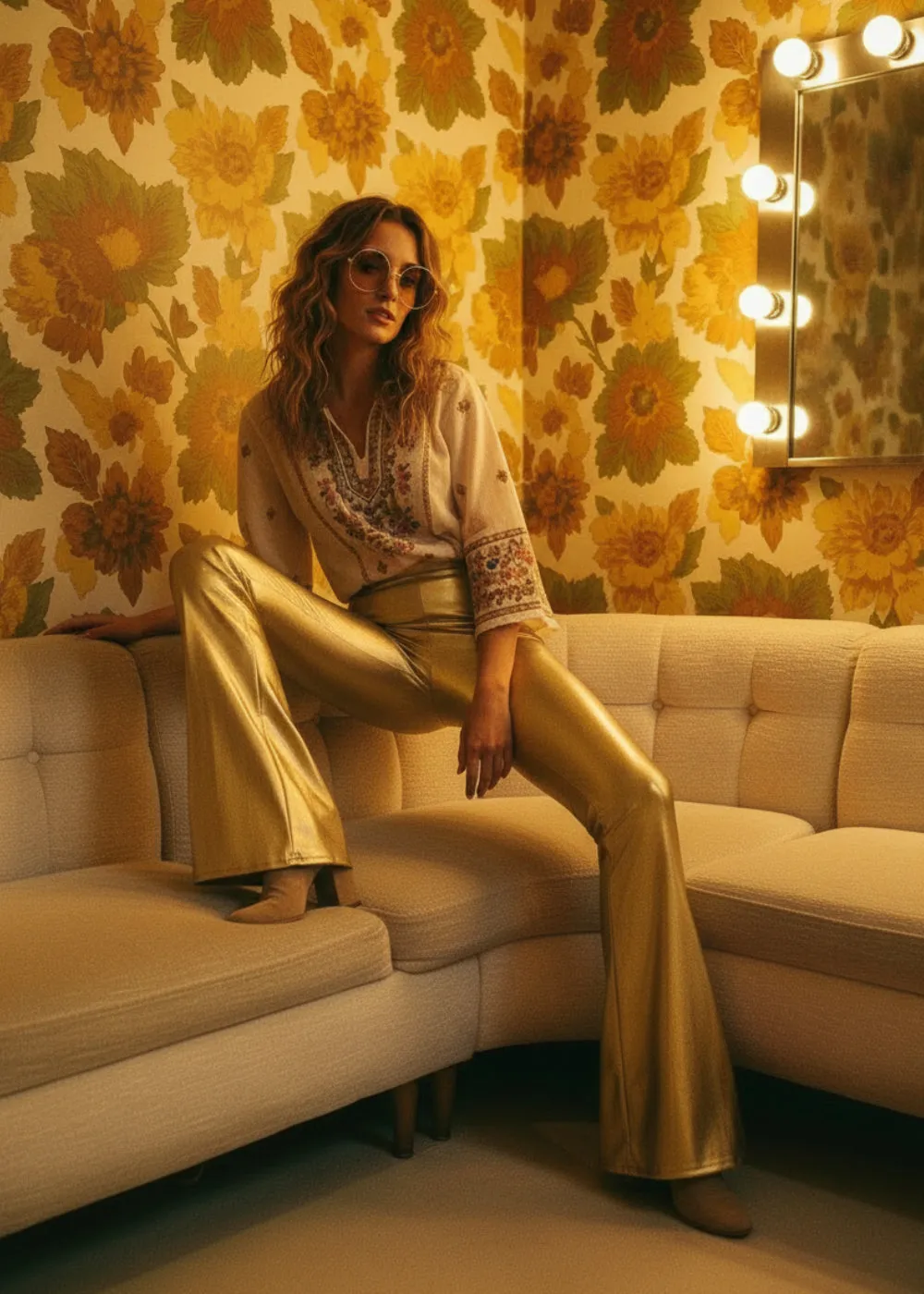 Gold Metallic Faux Leather Bell Bottoms | Flare Pants sold by Pretty Attitude product image thumbnail 4