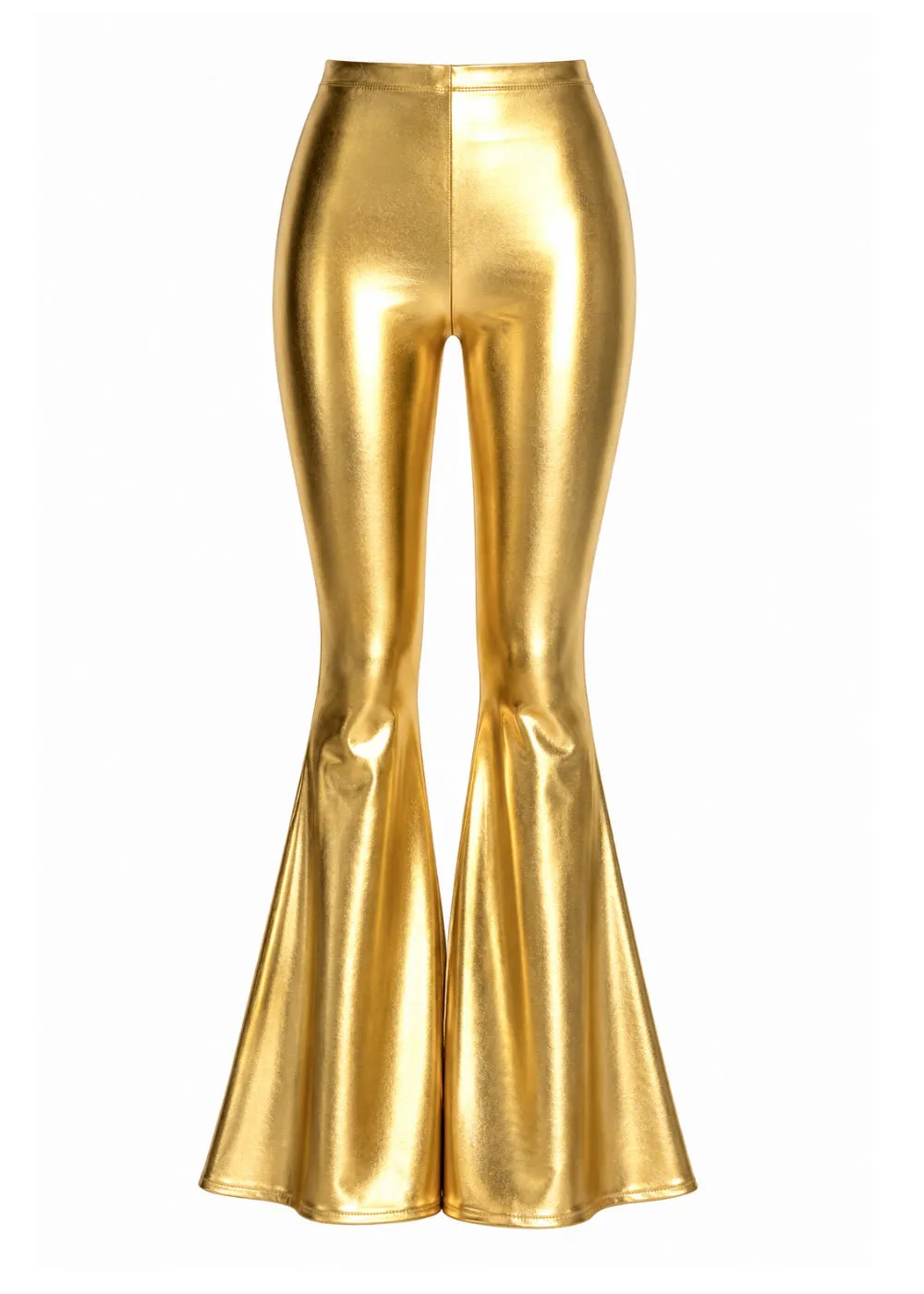 Gold Metallic Faux Leather Bell Bottoms | Flare Pants sold by Pretty Attitude