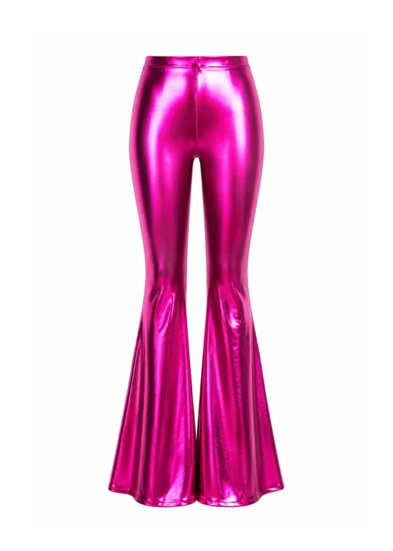 Pink Metallic Faux Leather Bell Bottoms | Flare Pants made by Pretty Attitude