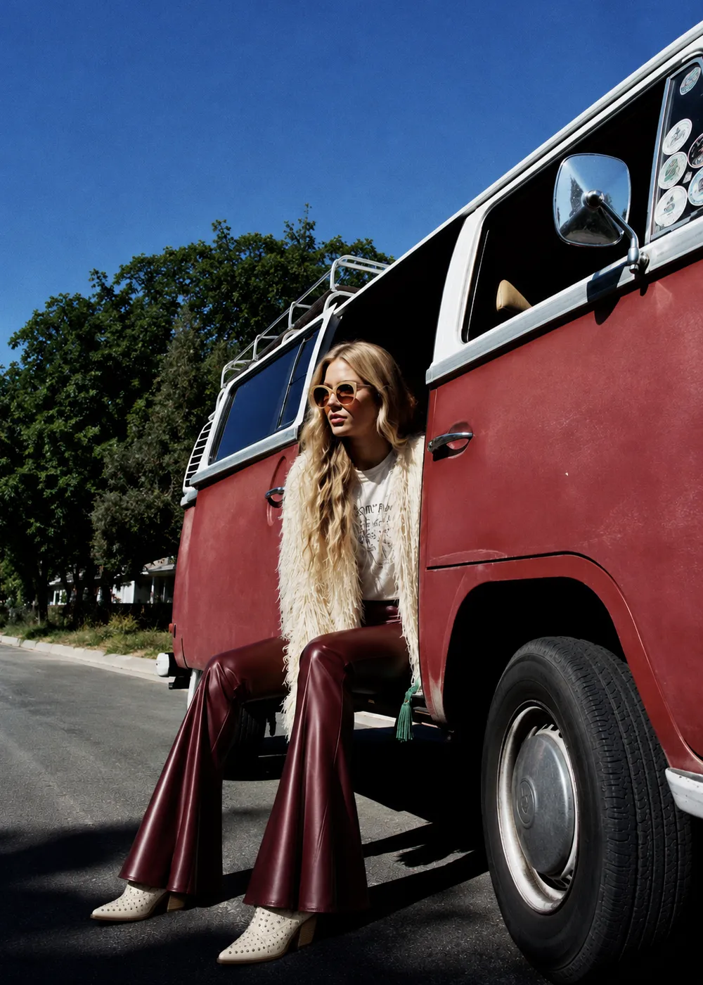 Burgundy Faux Leather Bell Bottom Flare Pants sold by Pretty Attitude product image thumbnail 2