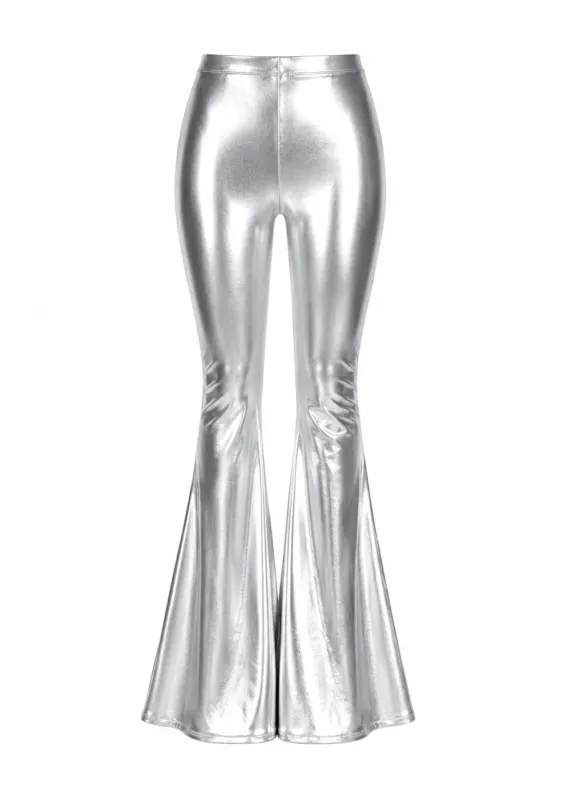 Silver Metallic Bell Bottom Flare Pants made by Pretty Attitude