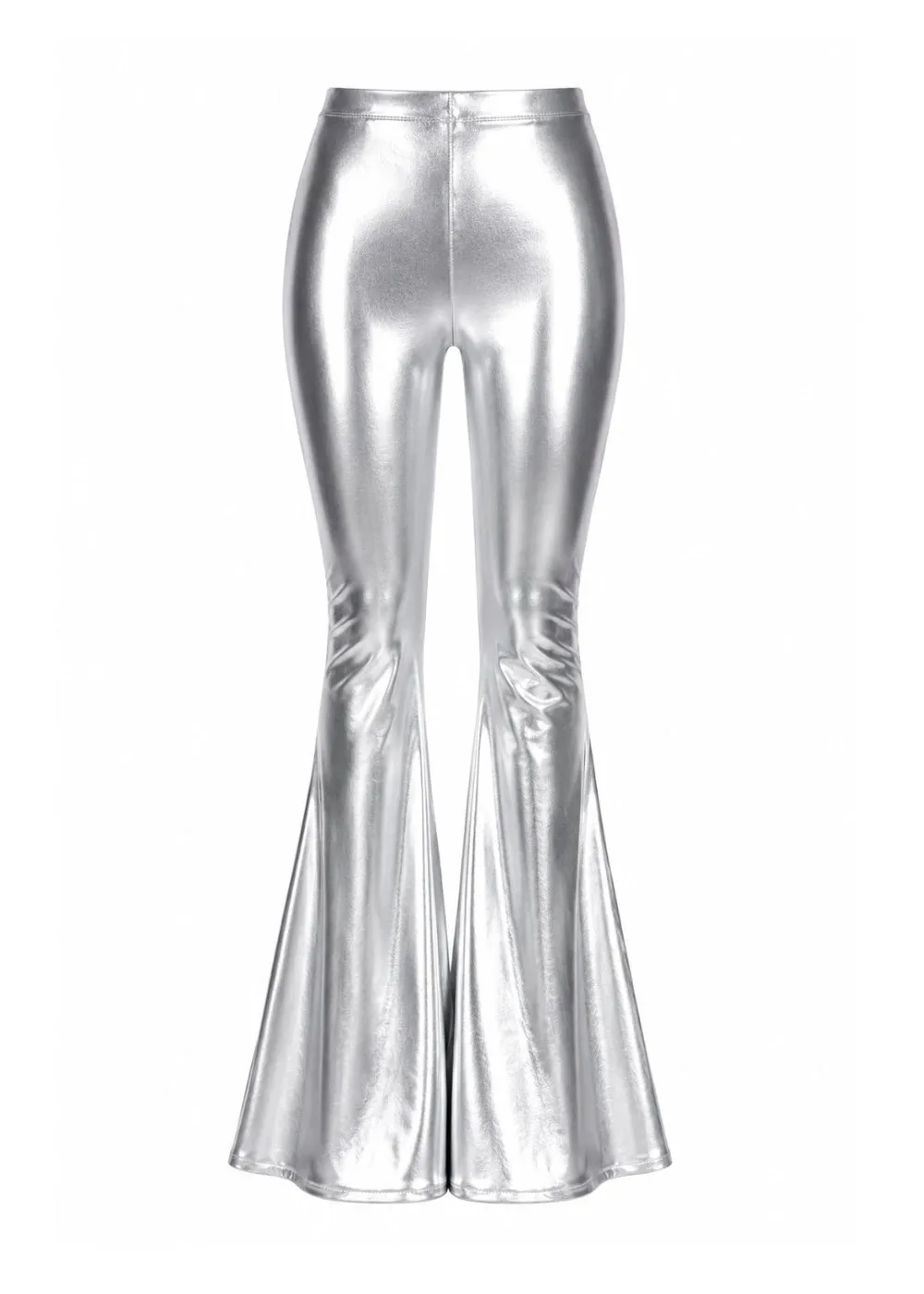 Silver Metallic Bell Bottom Flare Pants sold by Pretty Attitude
