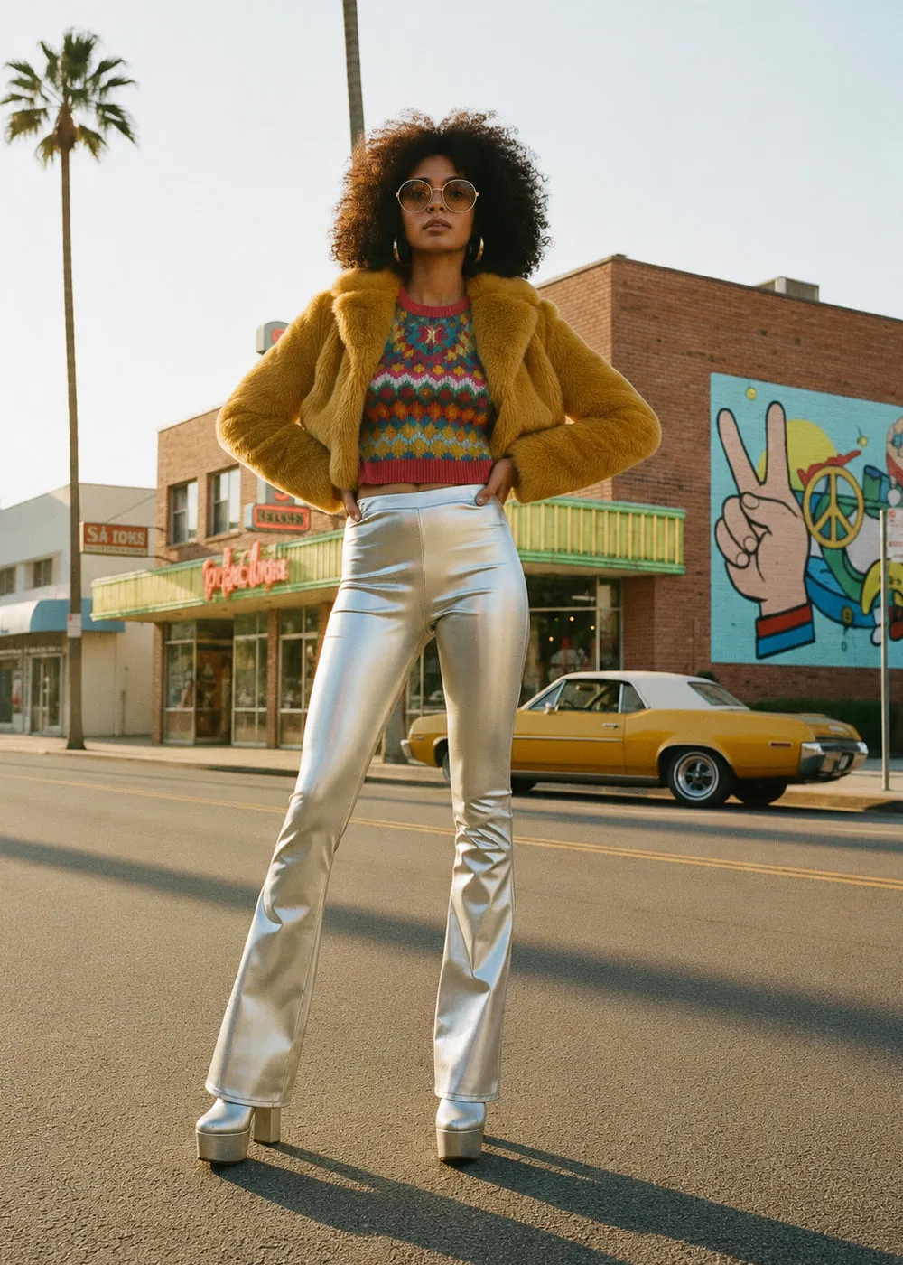 Silver Metallic Bell Bottom Flare Pants sold by Pretty Attitude product image thumbnail 4