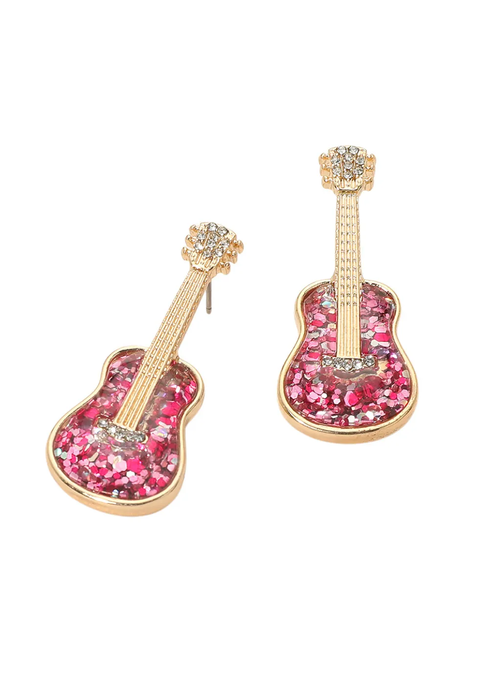 Pink Glittered Guitar Earrings – Rock 'N' Roll Statement Jewelry sold by Pretty Attitude