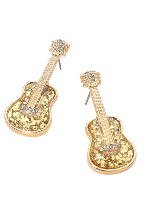 Gold Glittered Guitar Earrings – Rock 'N' Roll Statement Jewelry made by Pretty Attitude