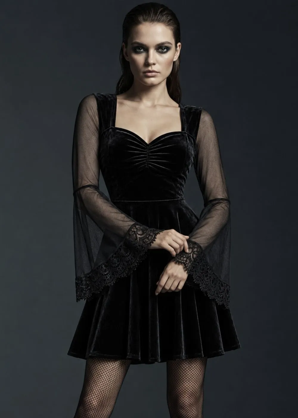Aurelia Black Velvet Gothic Halloween Dress sold by Pretty Attitude product image thumbnail 3