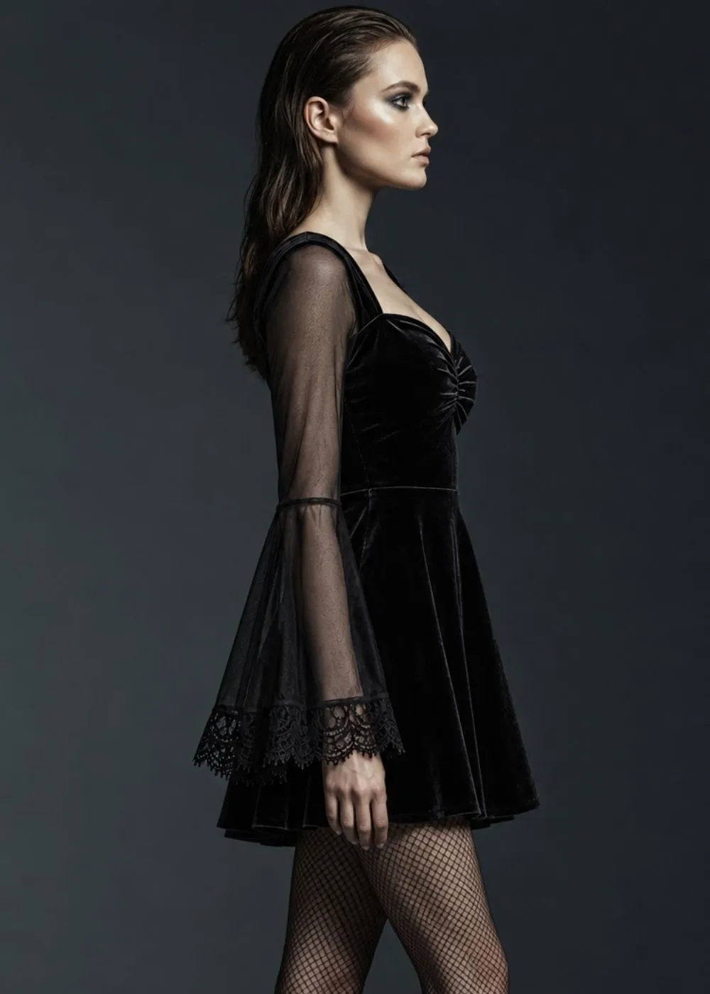 Aurelia Black Velvet Gothic Halloween Dress sold by Pretty Attitude product image thumbnail 2