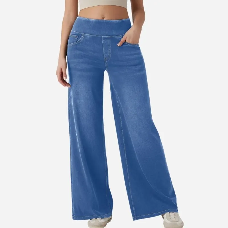 Wide Leg Tummy Control Pull On Sweatpant Jeans Baggy Denim Pants for Women sold by Good American Jeans