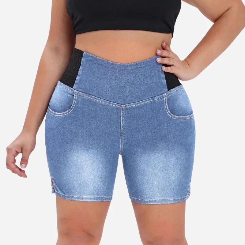 Plus Size High Waist Stretch Denim Shorts for Women Curvy Slimming Jean Shorts sold by Good American Jeans