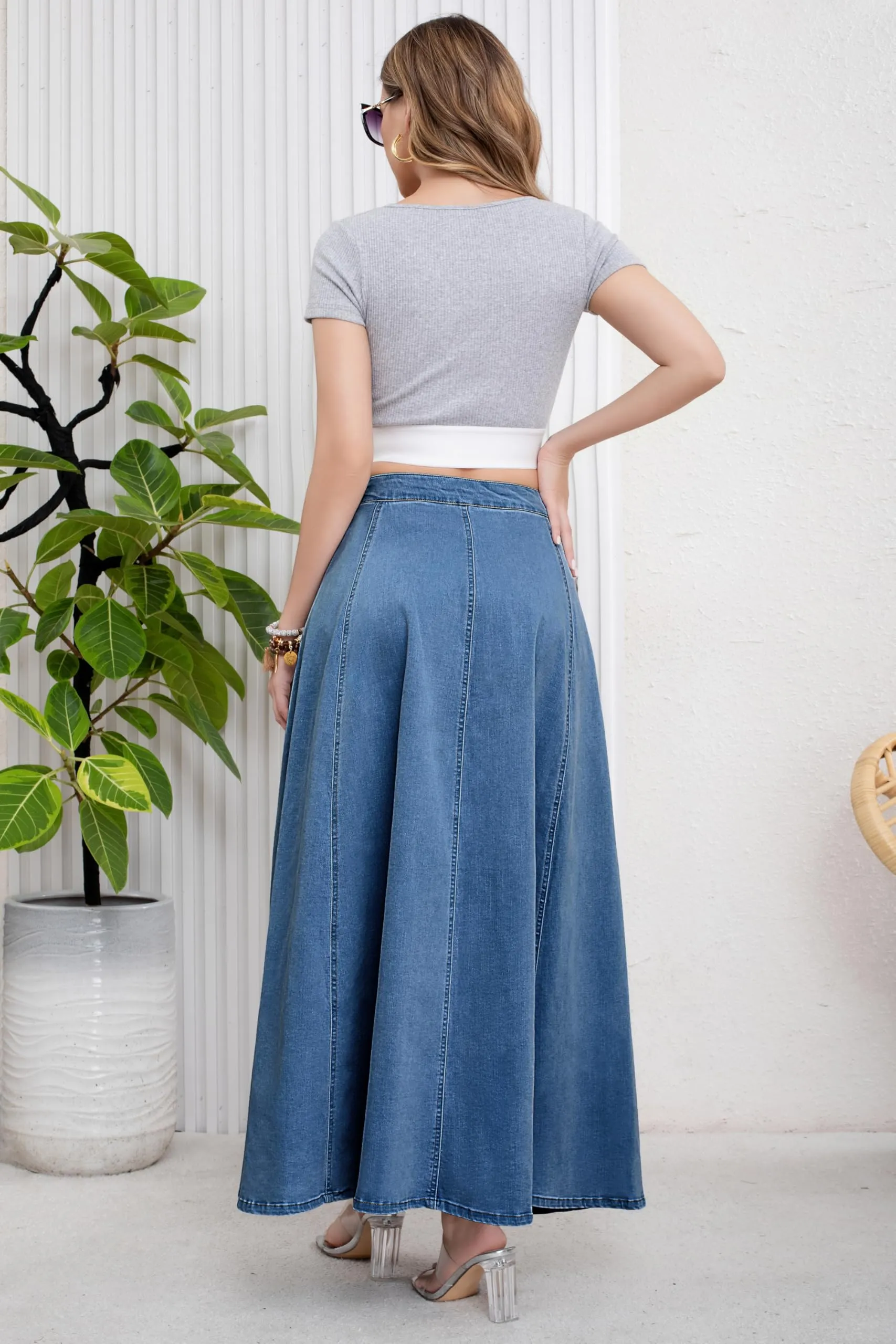Women’s High Waist Button Fly A-Line Flared Long Denim Maxi Skirt sold by Good American Jeans product image thumbnail 2