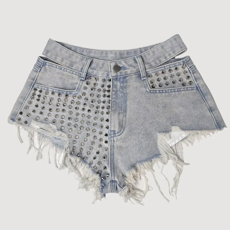 Women’s Studded & Rhinestone Denim Shorts Sexy Mid Rise Streetwear Jean Shorts sold by Good American Jeans product image thumbnail 5