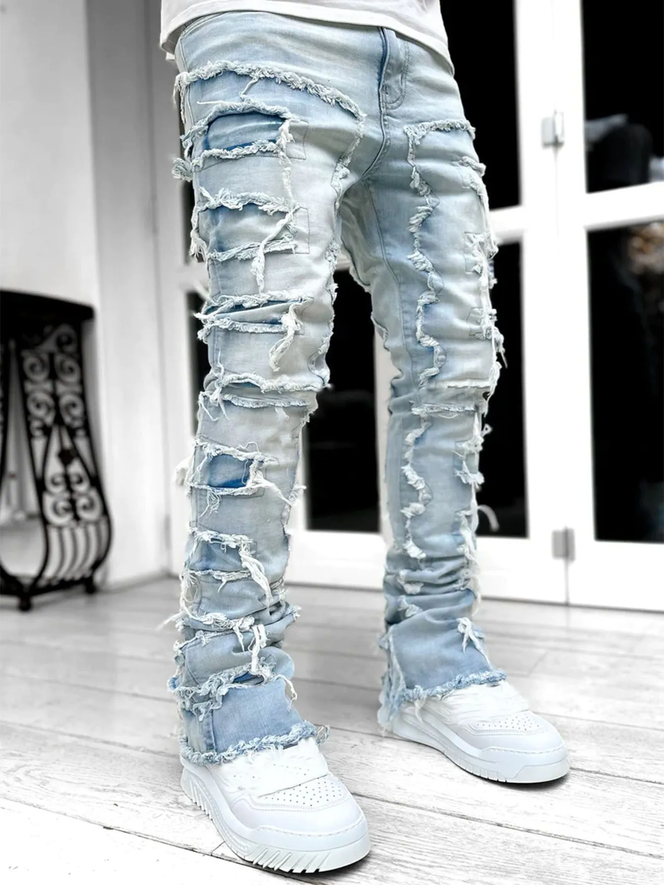 Stacked Jeans Men‘s Destroyed Skinny Jeans Goth Harajuku Hip Hop Denim sold by Good American Jeans product image thumbnail 3