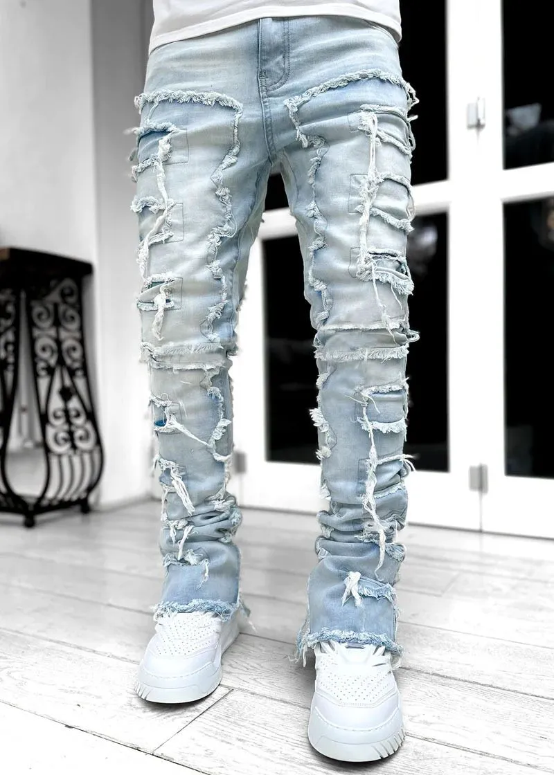 Stacked Jeans Men‘s Destroyed Skinny Jeans Goth Harajuku Hip Hop Denim sold by Good American Jeans product image thumbnail 4