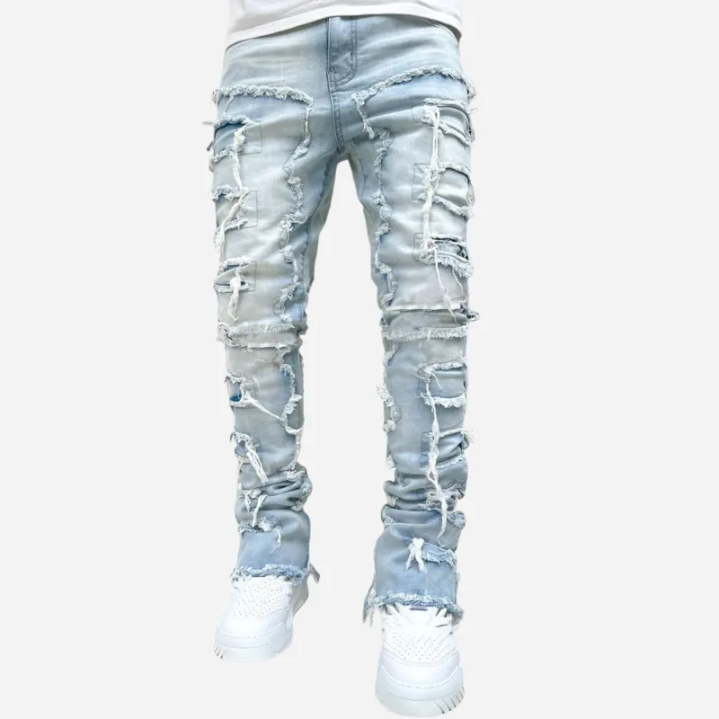 Stacked Jeans Men‘s Destroyed Skinny Jeans Goth Harajuku Hip Hop Denim sold by Good American Jeans