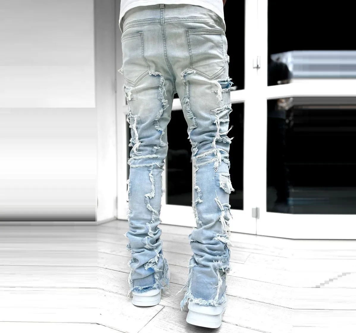 Stacked Jeans Men‘s Destroyed Skinny Jeans Goth Harajuku Hip Hop Denim sold by Good American Jeans product image thumbnail 2