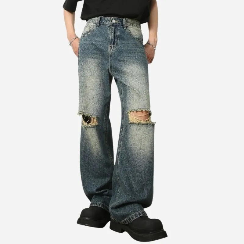 Ripped Jeans Y2K Hip Hop Pants Men Straight Wide Leg Baggy Trousers Streetwear sold by Good American Jeans
