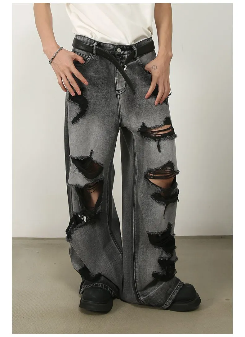 Men’s Ripped Baggy Jeans Y2K Wide Leg Loose Fit Denim Streetwear Pants sold by Good American Jeans product image thumbnail 5
