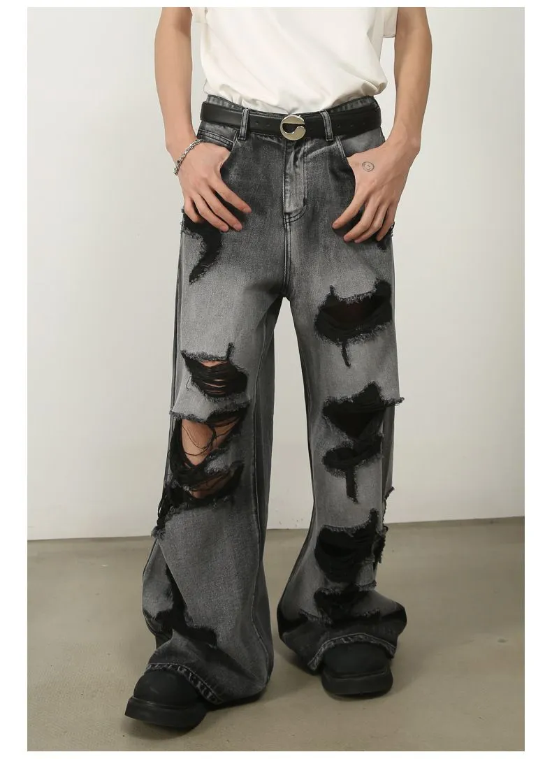 Men’s Ripped Baggy Jeans Y2K Wide Leg Loose Fit Denim Streetwear Pants sold by Good American Jeans product image thumbnail 3