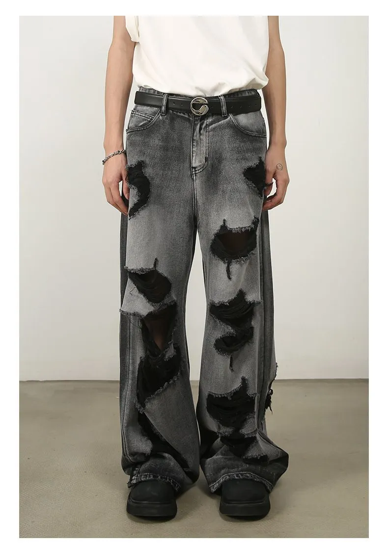 Men’s Ripped Baggy Jeans Y2K Wide Leg Loose Fit Denim Streetwear Pants sold by Good American Jeans product image thumbnail 4