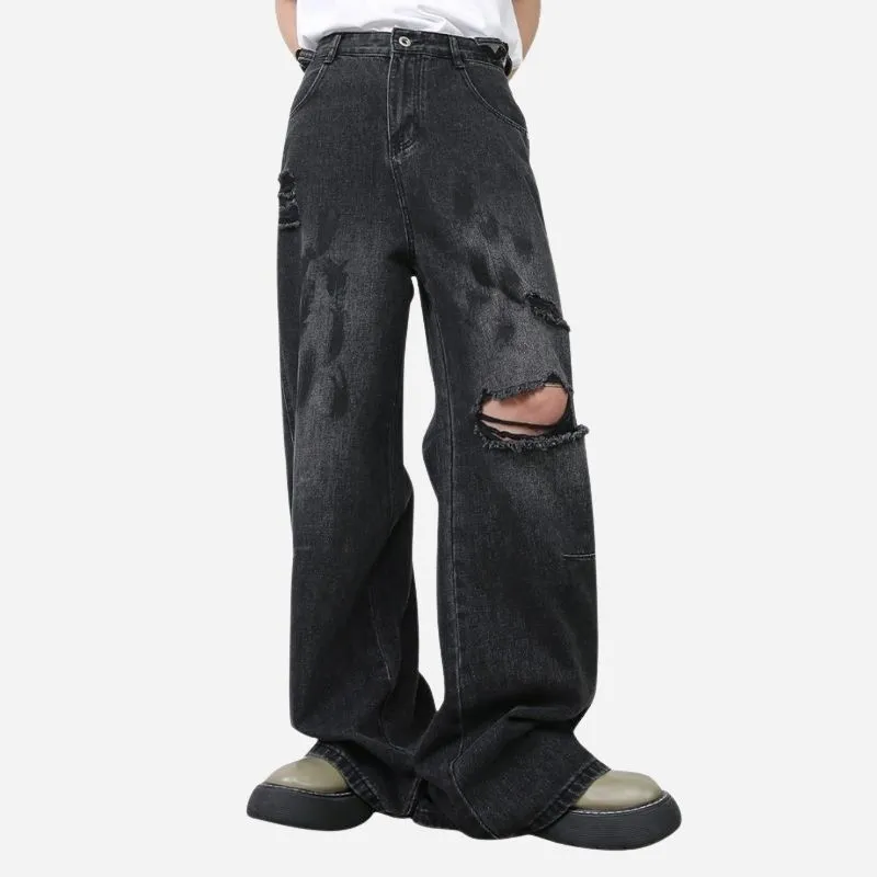 Men's Ripped Jeans Baggy Straight Leg Y2K Denim Pants Hip Hop Trousers sold by Good American Jeans